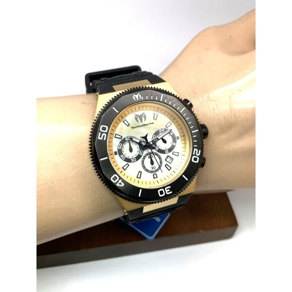 Technomarine Men's Watch TM-222081 Chronograph Quartz Gold Black Rubber Strap - Picture 12 of 15